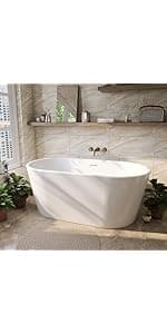 59" Acrylic Freestanding Bathtub, Soaking Tub for Bathroom, Stand Alone Tub, cUPC Certified, Integrated Overflow and Drain, Gloss White