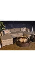 COSIEST 3 Piece Bistro Set Patio Rocking Chairs Outdoor Furniture w Warm Gray Cushions, Glass-Top Table for Garden, Pool, Backyard