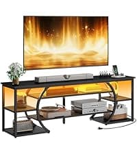 YITAHOME TV Stands for Living Room, Modern TV Stand for 65/70 inch TV, LED TV Entertainment Center with Storage & Power Outlets, TV Console Cabinet, Black