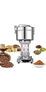 Electric Grain Grinder Mill 1000g High-speed Spice Herb Mill Commercial Powder Machine for Dry Cereals Grain Herb Spice Coffee Corn Bean CE approved (1000g Stand Type)