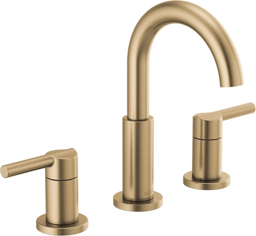 Delta Faucet Nicoli Widespread Bathroom Faucet 3 Hole, Gold Bathroom Sink Faucet, 2 Handle Bathroom Faucet, Bath Faucet, Drain Assembly, Champagne Bronze 35749LF-CZ