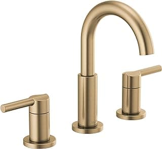 Delta Faucet Nicoli Widespread Bathroom Faucet 3 Hole, Gold Bathroom Sink Faucet, 2 Handle Bathroom Faucet, Bath Faucet, Drain Assembly, Champagne Bronze 35749LF-CZ