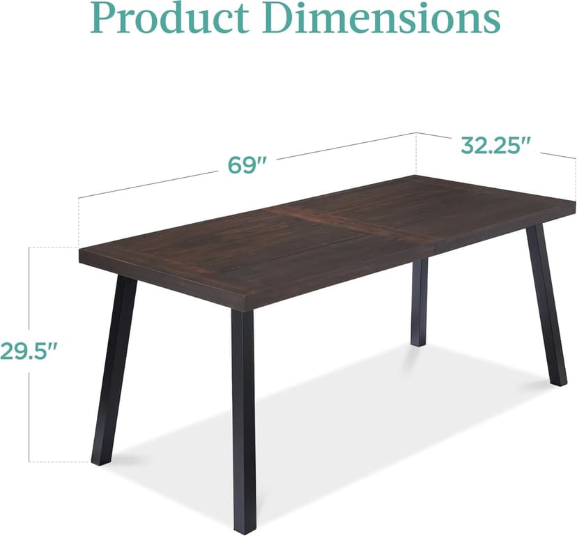 Best Choice Products 6-Person Indoor Outdoor Acacia Wood Dining Table, Picnic Table w/Powder-Coated Steel, 350 Pound Capacity Legs - Espresso