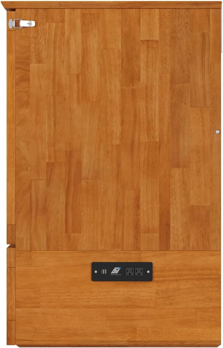 AFI Hamilton Full Murphy Bed Chest with Mattress, Storage, and Built-in Charger in Light Toffee