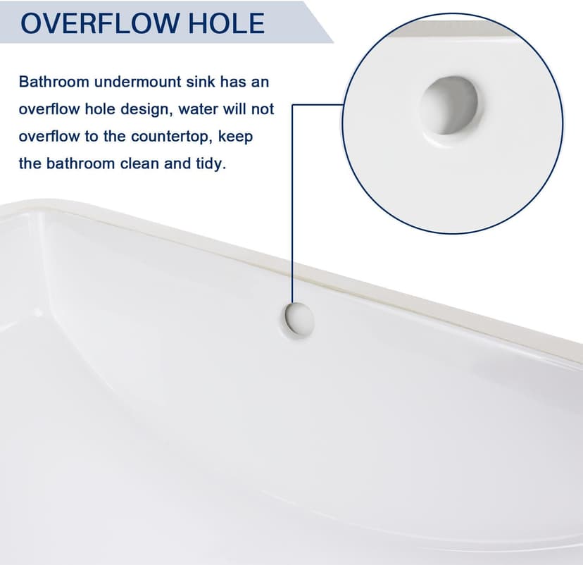 Enbol Bathroom Undermount Sink White Rectangular Ceramic Sink for Bathroom with Overflow - ECU1812 Exterior: 20 5/8" x 14 6/8" x 8 1/8"