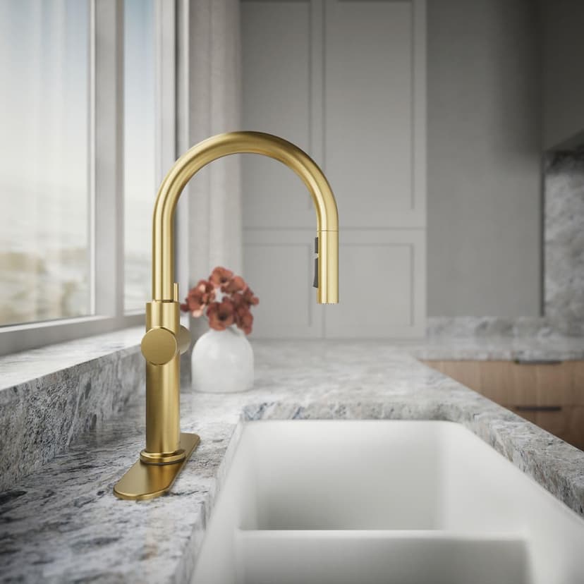 KOHLER 22972-2MB Crue Pull Down Kitchen Faucet, Pull-Down Sprayer, Vibrant Brushed Moderne Brass