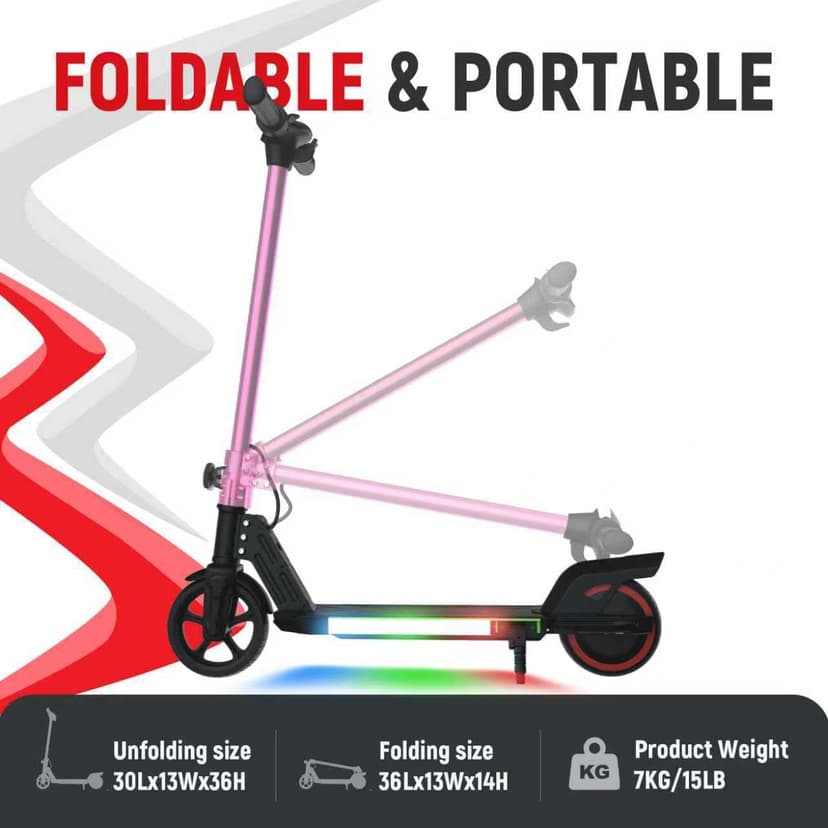 Foldable Electric Scooter for Kids, with Bright Front LED Lights,Shining Pedal Lights, LED Display, Dual Brakes 150W Motor Kids Electric Scooter, UL2272 Certified
