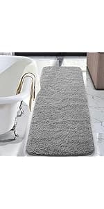 LOCHAS Luxury Bathroom Rug Shaggy Bath Mat 24 x 60 Inch, Washable Non Slip Bath Rugs for Bathroom Shower, Soft Plush Chenille Absorbent Carpets Mats, Gray