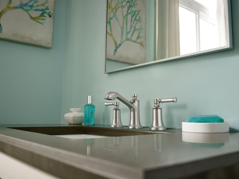 Moen Dartmoor Brushed Nickel Two-Handle High Arc Widespread Bathroom Sink Faucet for 3-Hole Setups with Valve Included, TV6805BN