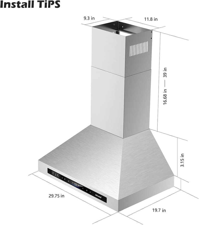 Wall Mount Range Hood 30 inch，900 CFM Kitchen Hood with Voice/Gesture/Touch Control，Vent Hood in Stainless Steel With Ducted/Ductless Convertible, 4 Speed Exhaust Fan