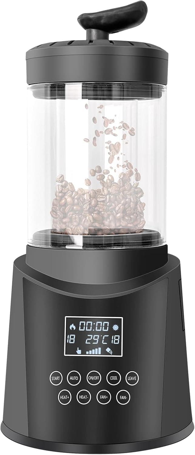 Smart Home Coffee Bean Roaster, Digital Display, Auto and Manual Modes, 300g Capacity Ultra-low Smoke Chaff Collection, Transparent Viewing, Auto-Cooling, 120V,Ver1.1