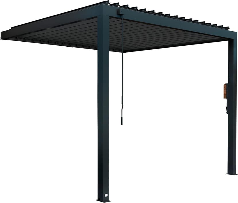 Backyard Discovery Evanston 10'x10' Galvanized Steel Wall-Mounted Louvered Pergola Kit with Adjustable Roof, Shade, Rain Protection, High-Wind Rating, PowerPort, Gutter System for Outdoor Patio, Deck