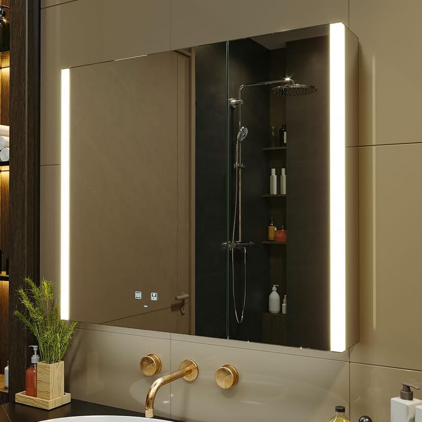 KWW Inch LED Lighted Bathroom Medicine Cabinet with Mirror (31 * 28), Sliver, KWWMC80