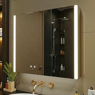 KWW Inch LED Lighted Bathroom Medicine Cabinet with Mirror (31 * 28), Sliver, KWWMC80