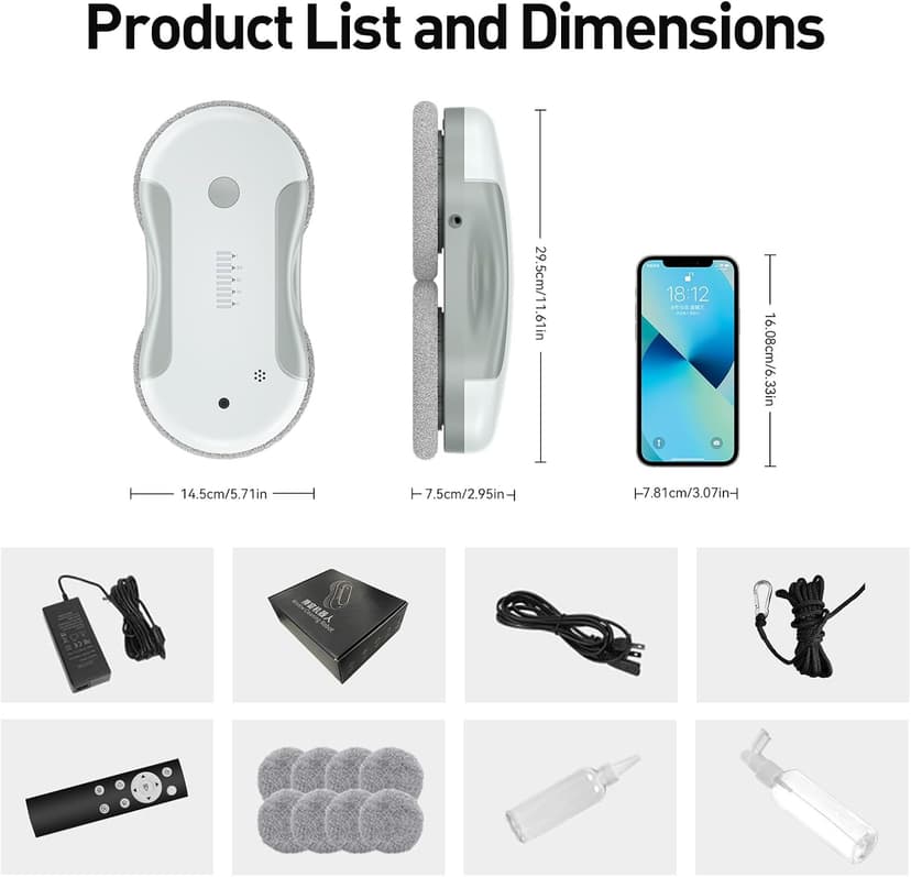 Window Cleaning Robot, 5800Pa Intelligent Window Cleaner Robot with 80ml Dual Water Spray, with Path Planning and Edge Detection for Interior/Exterior Highrise Windows