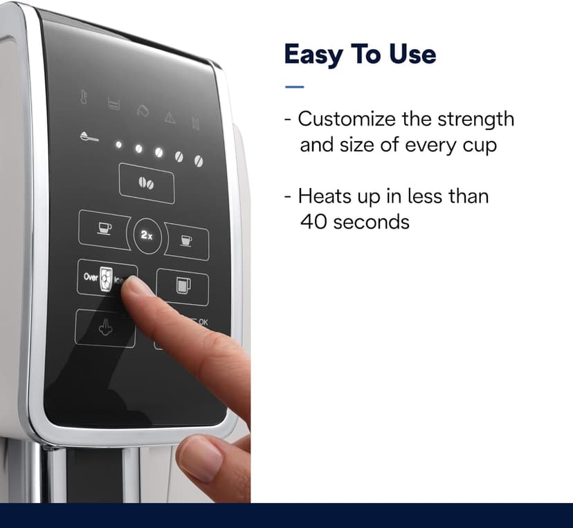De'Longhi Dinamica Espresso Machine, White - Automatic Bean-to-Cup Brewing, Built-In Steel Burr Grinder & Manual Frother - One-Touch Hot & Iced Coffee - Easy Cleanup