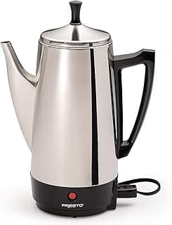 Presto 02811 Stainless Steel Electric Coffee Percolator - 12-Cups, Easy-Pour Spout, Stay-Cool Handle, Make 2-12 Cups