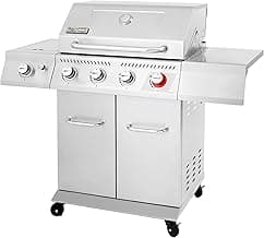 Royal Gourmet GA4402S 4 Burner Propane Gas Grill with Side Burner & Warming Rack, Stainless Steel Gas Grill with 54,000 BTUs Output for Barbecue Grilling & Backyard Cooking, Silver