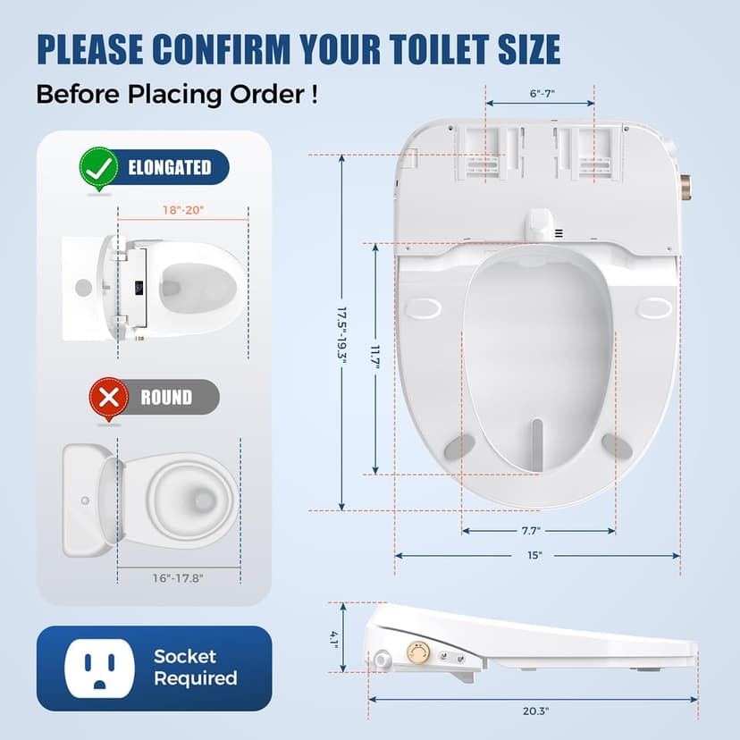 Bidet Toilet Seat, Electric Heated Toilet Seat Elongated with Instant Warm Water & Dryer, Rear and Feminine Washing, Self-Clean Nozzle, Slow Close Lid, Wireless Remote,Night Light