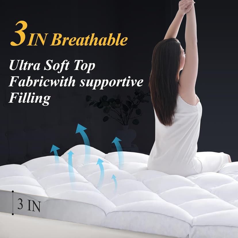 DOWNCOOL 3 Inch Queen Mattress, Ultra Thick and Fluffy Supportive Memory Foam Mattress Topper for Body Pain, Pad with Breathable Mesh Design for Deep Sleep, 80x60x3 Inches