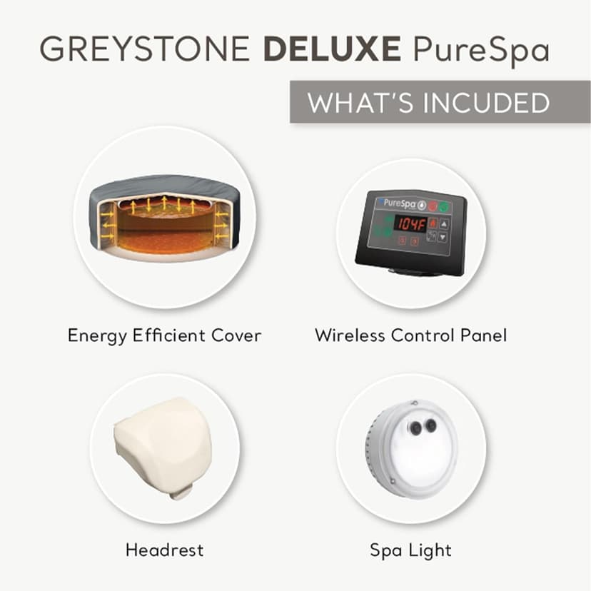 Intex PureSpa Plus Greystone Square Hot Tub 6 Person Inflatable 170 AirJet Spa Bundled with 4 PureSpa Cushioned Headrest Pillows