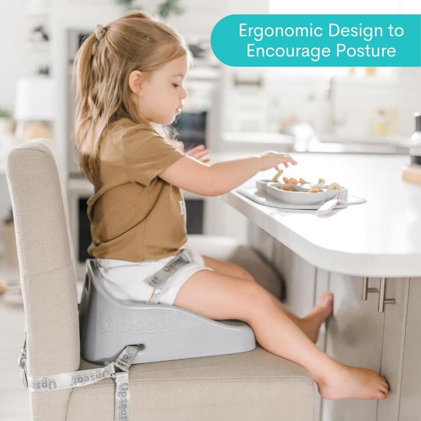Upseat Boost Ergonomic Toddler Booster Seat for Dining Table, Developed with Physical Therapists to Encourage Posture, 3-Point Harness, Easy to Wipe Clean, and Lightweight Gray