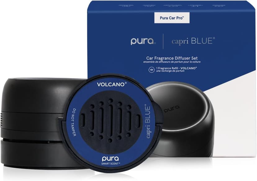 Capri Blue Volcano Pura Car Pro Diffuser Set - Includes Pura Car Pro Diffuser and Capri Blue Volcano Air Freshener Refills - Scented with Notes of Tropical Fruits & Sugared Citrus