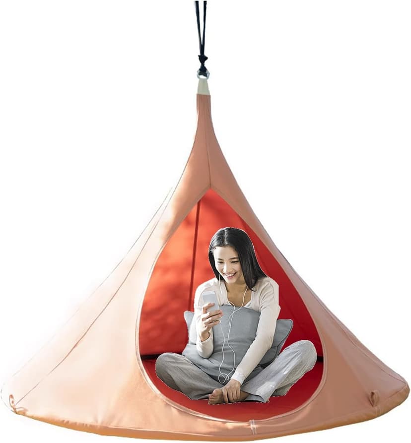 Hanging Cocoon Pod Chair, Indoor Outdoor Hammock Swing, Double Cacoon Hanging Chair - 440lb Capacity Indoor/Outdoor Hammock with 18ft Rope & Carabiner, Heavy-Duty Polyester Canvas (1.5m)