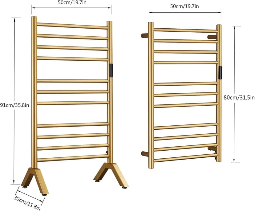 Electric Towel Warmers Radiator with Built-in Timer Gold, 140W Wall-Mounted & Freestanding Heated Towel Drying Rack with 11 Bars, 304 Stainless Steel Heated Towel Rail for Bathroom, Plug-in