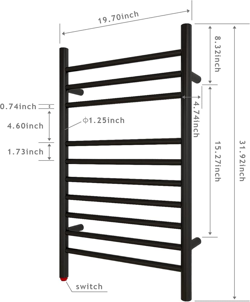 HEATGENE Towel Warmer, Compact Electric Towel Warmer for Small Bathroom, Wall-Mounted Electric Towel Racks, Plug-in/Hardwired Electric Towel Rails - Matte Black