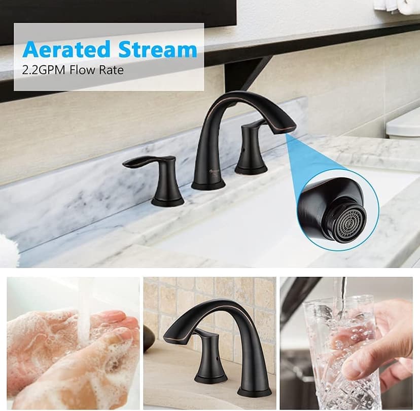 8 Inch Two Handle Bathroom Faucet Widespread Oil Rubbed Bronze, Oakland Bronze Bathroom Faucet for Sink 3 Hole Brass Lavatory Faucet Lead-Free with Pop Up Drain Supply Line, KSB8232