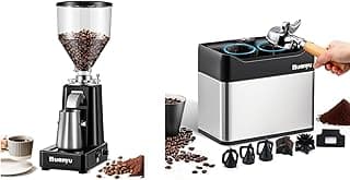 Huanyu Flat Burr Coffee Grinder with 19 Grinding Settings Large Capacity 35oz Black and Huanyu Electric Espresso Portafilter Cleaner with Dual Brush Heads and Three Scrapers Bundle