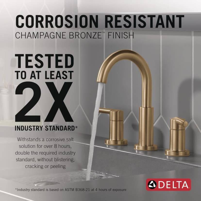 Delta Faucet Nicoli Widespread Bathroom Faucet 3 Hole, Gold Bathroom Sink Faucet, 2 Handle Bathroom Faucet, Bath Faucet, Drain Assembly, Champagne Bronze 35749LF-CZ