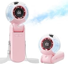 TriPole Misting Fan Portable Handheld Turbo Fan with Mist, LED Display, Neck & Desk Foldable High Speed Airflow Mini Fans, Rechargeable Personal Mister Fans with Water Spray Bottle for Outdoor Travel