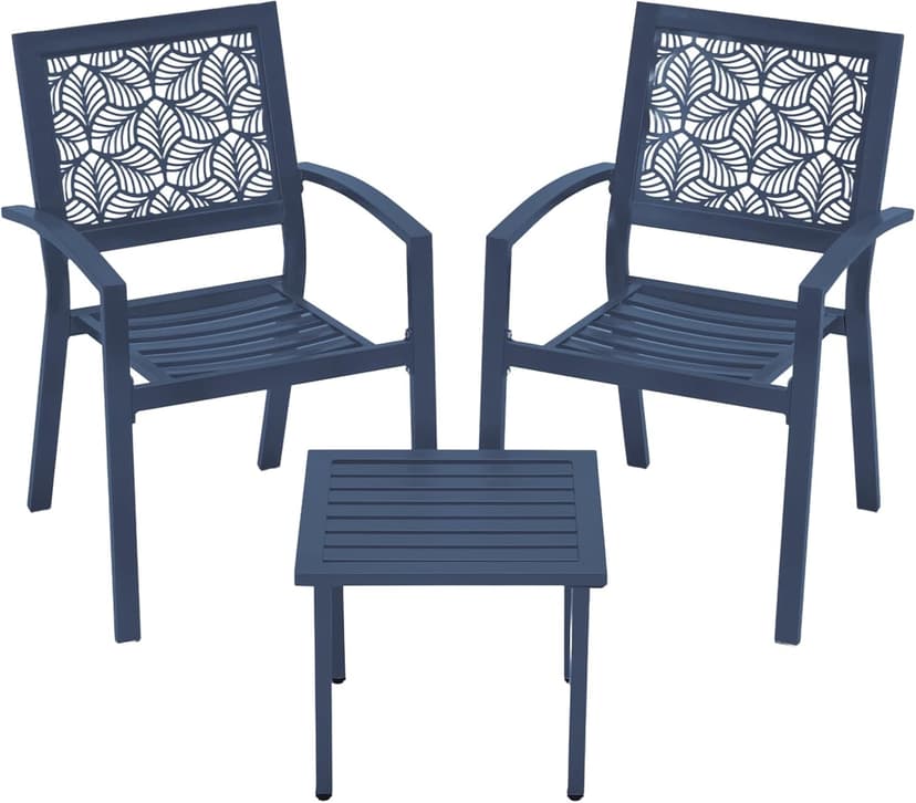 Outdoor Bistro Set for 2, Stackable Modern Porch Furniture Set,Waterproof Patio Furniture Set w/2 Chairs 1 Coffee Table,Bistro Set for Indoor Outdoor Porch Garden Patio Deck,Peacock Blue