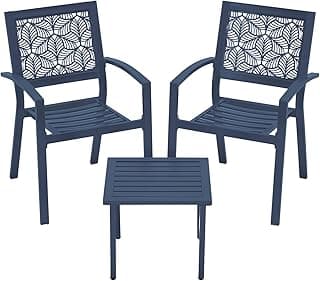 Outdoor Bistro Set for 2, Stackable Modern Porch Furniture Set,Waterproof Patio Furniture Set w/2 Chairs 1 Coffee Table,Bistro Set for Indoor Outdoor Porch Garden Patio Deck,Peacock Blue