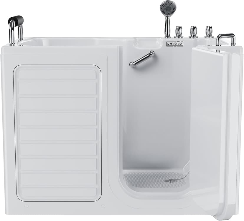 Empava Walk-In Tub, Japanese Soaking Bath, Right Outward Door, Low Threshold, Slip-Resistant, Built-in Seat, Fast Drain, Handrails, Easy Access for Seniors & Mobility-Impaired,54"