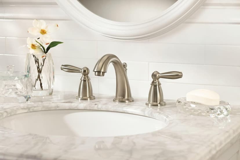 Moen Brandtford Brushed Nickel Two-Handle High Arc Widespread Bathroom Sink Faucet for 3-Hole Setups with Valve Included, TV6620BN