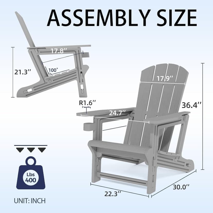 Adirondack Chair Set of 6, HDPE Plastic Adirondack Chairs, All Weather Fire Pit Chairs with Cup Holder, Outdoor Lawn Chair for Patio, Garden, Backyard, Grey