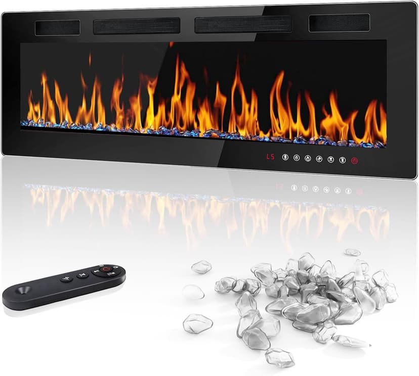 LEMBERI 72 inch Electric Fireplace Recessed and Wall Mounted,750/1500W Fireplace Heater and Linear Fireplace with Touch Screen Control Panel, Timer,Remote Control,Adjustable Flame Color and Speed