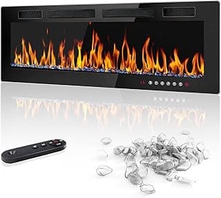 LEMBERI 72 inch Electric Fireplace Recessed and Wall Mounted,750/1500W Fireplace Heater and Linear Fireplace with Touch Screen Control Panel, Timer,Remote Control,Adjustable Flame Color and Speed