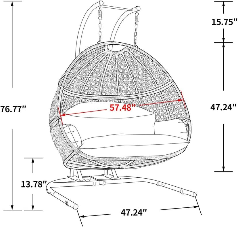 Double Egg Chair with Stand, 2 Person Heavy Duty Hanging Wicker Rattan Swinging Chair Hammock Nest Chair for Indoor Outdoor Patio Lounger Swinging Loveseat Perfect for Balcony Garden - Dust Blue