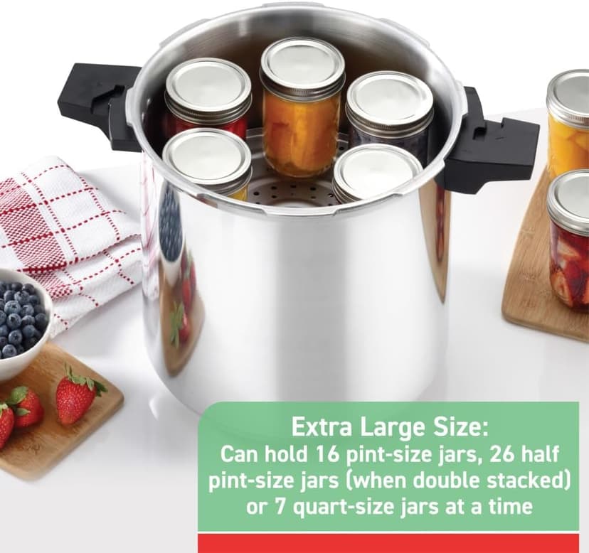 T-fal Pressure Cooker Aluminum Pressure Canner, 22 Quart, 3 PSI Settings, Cookware, Pots and Pans, Large Capacity, Cooling Racks, Recipe Booket, Canning Vegetables, Meats, Poultry, Seafood, Silver