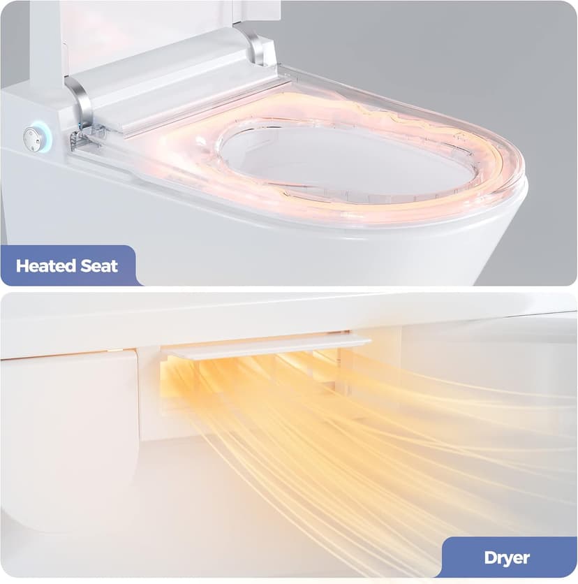 HOROW Luxury Wall Mounted Bidet Toilet with Instant Warm Water, Smart Toilet with Auto Open Lid, Heated Seat, Dryer, Modern Toilet, White Rear Discharge Toilet without Toilet Tank Carrier