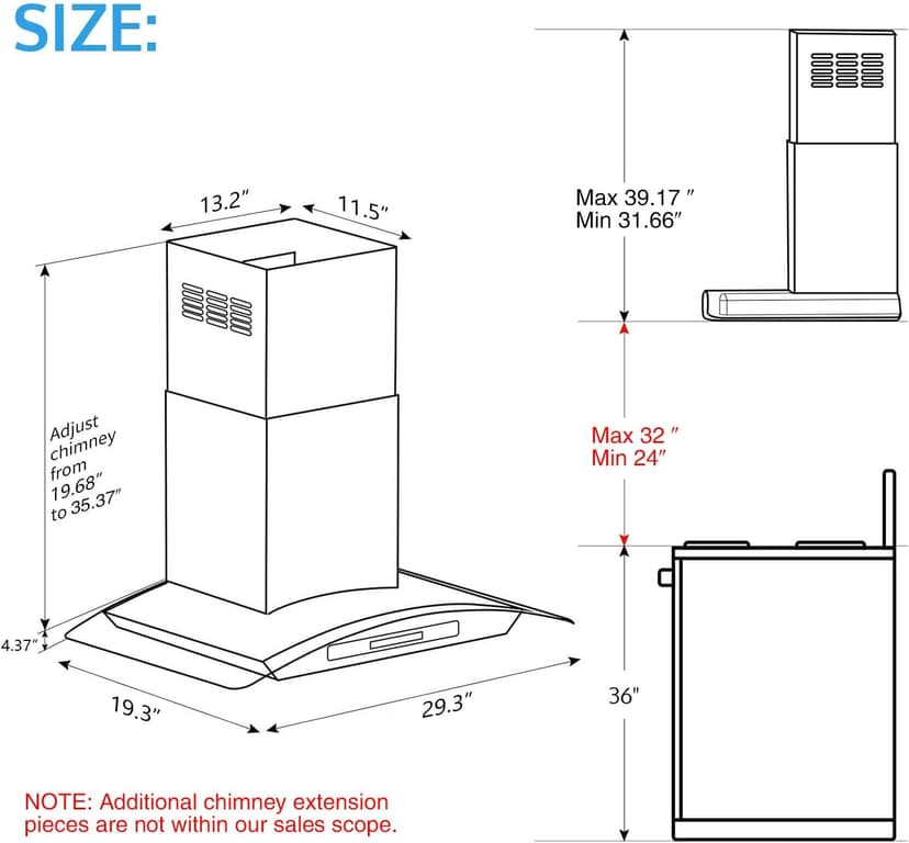 IKTCH 30-inch Wall Mount Range Hood Tempered Glass 900 CFM, Kitchen Chimney Vent Stainless Steel with Gesture Sensing & Touch Control Switch Panel, 2 Pcs Adjustable Lights(IKP03-30)