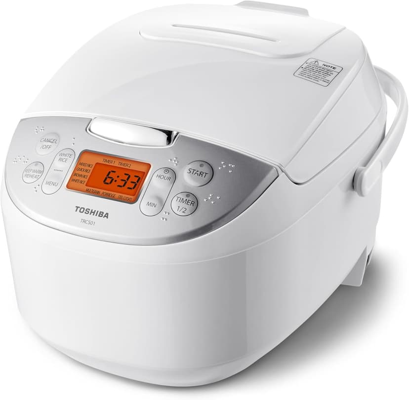 TOSHIBA Rice Cooker 6 Cup Uncooked – Japanese Rice Cooker with Fuzzy Logic Technology, 7 Cooking Functions, Digital Display, 2 Delay Timers and Auto Keep Warm, Non-Stick Inner Pot, White