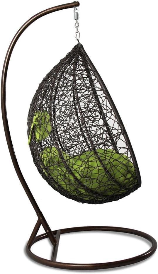 Island Gale Hanging Basket Chair Outdoor Patio Furniture with Stand and Cushion (Brown Wicker, Lime Cushion)
