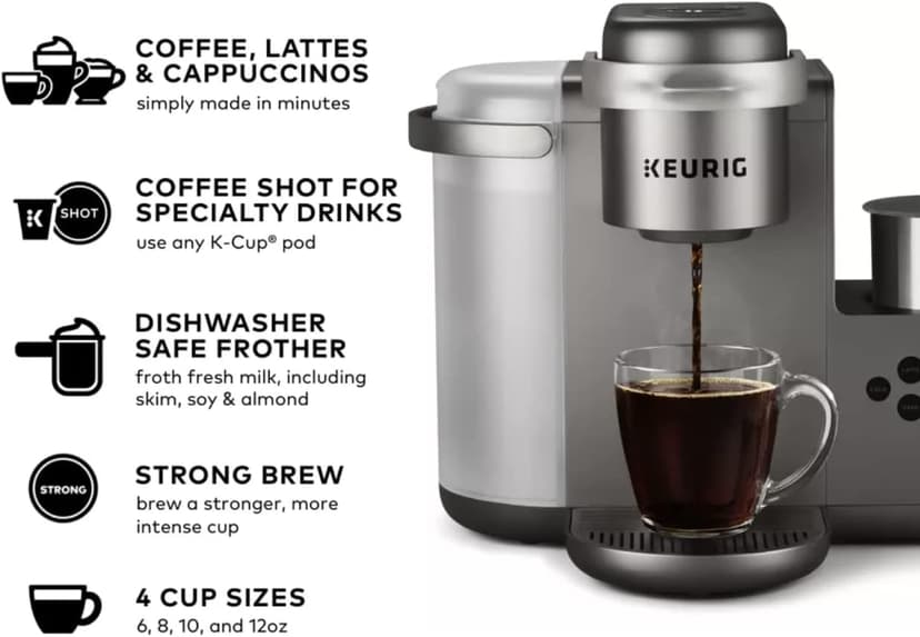 Keurig K-Cafe C Single Serve K-Cup Pod C Latte and Cappuccino Maker, 12, Nickel