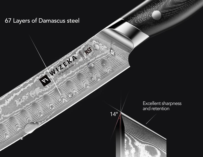 Carving Knife-10 Real Damascus Breaking Knife,Razor Sharp Butcher knife Curved Scimitar Brisket Knife for Meating Cutting with G10 Handle