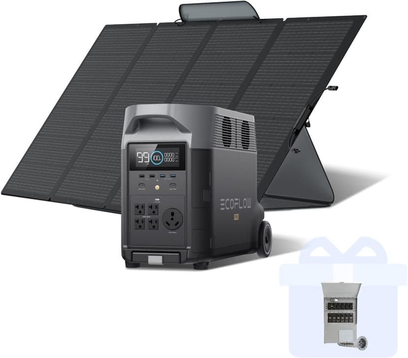 EF ECOFLOW Solar Generator 120V/3.6KWh DELTA Pro with 400W Portable Solar Panel, 23% High Efficiency, 5 AC Outlets, 3600W Portable Power Station for Home Backup Outdoors Camping RV Emergency